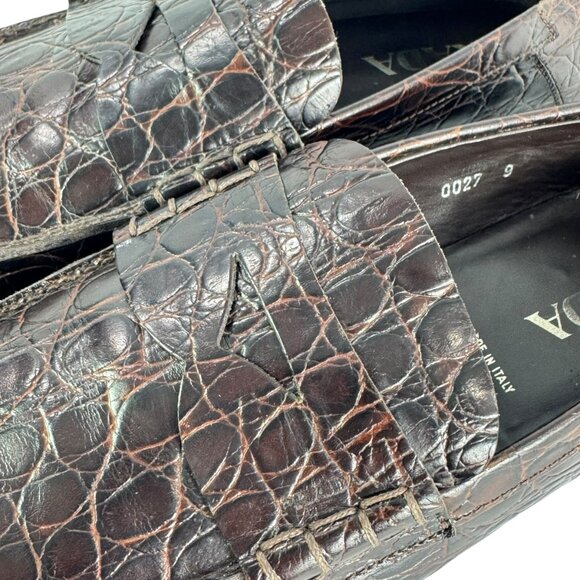 PRADA Dark Brown Croc Embossed Calfskin Men's Loafers Made in Italy 9UK - 10US - Picture 5 of 13